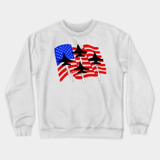 F16 Falcons flying over American Flag Ver 4 Crewneck Sweatshirt